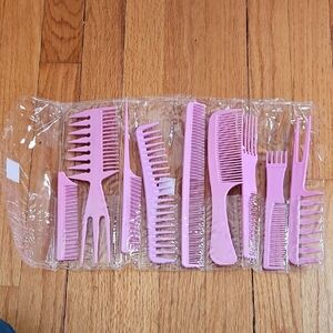 9 Piece Pink Comb Set With Plastic Organizer